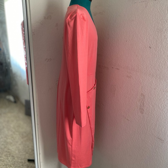 SOLD Coral Pink Bandage Bodycon Asymmetrical Knee-length studded dress Size XL - Picture 2 of 5